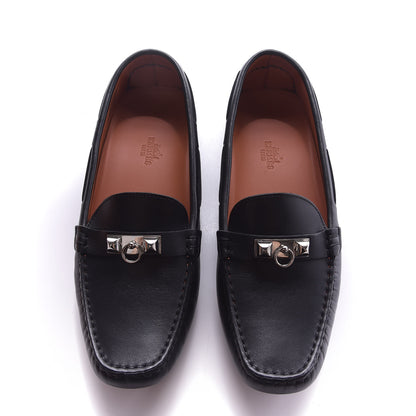 Hermes Calfskin Irving Driving Moccasin Loafers 37 Black 5 of 12