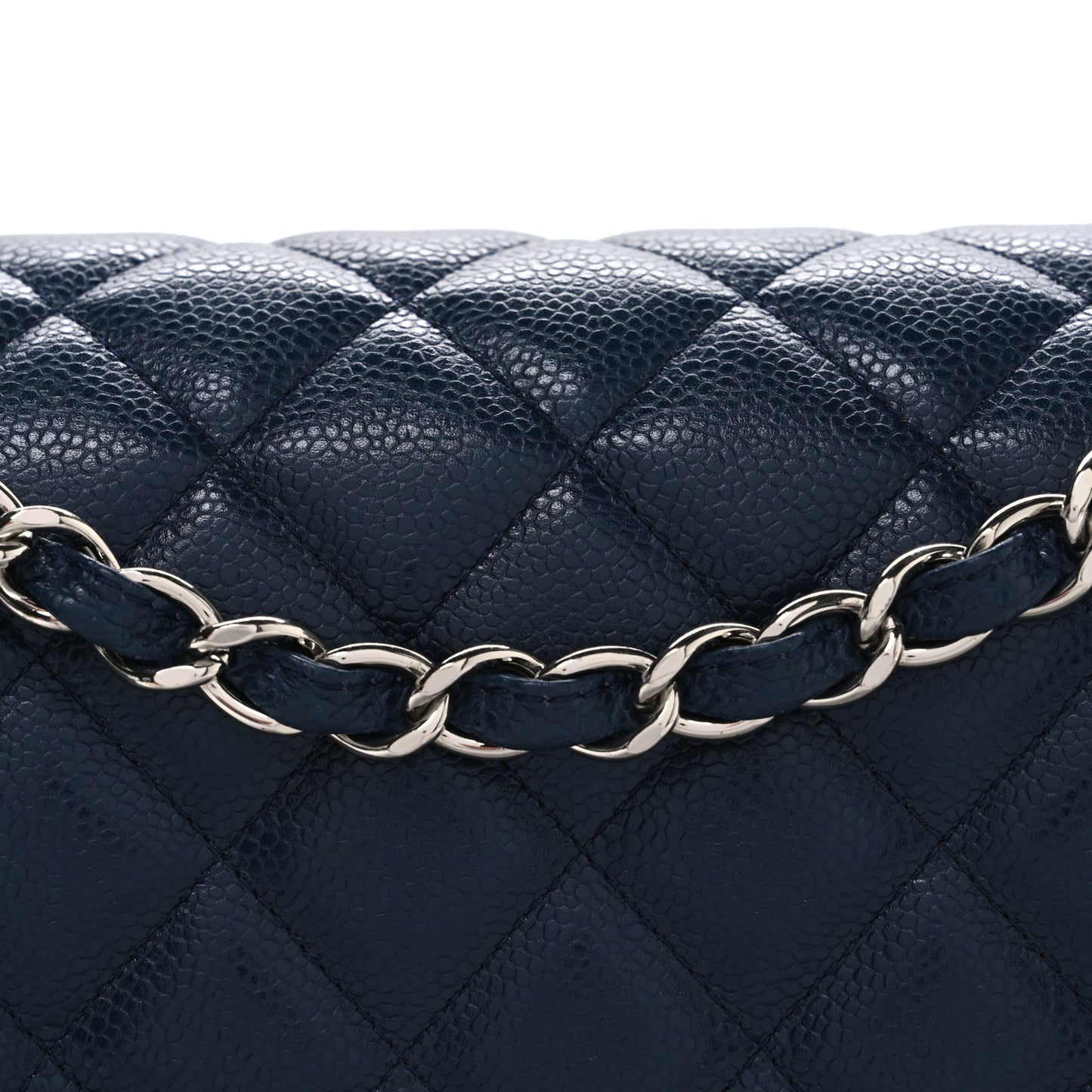 Caviar Quilted Jumbo Double Flap Navy Blue