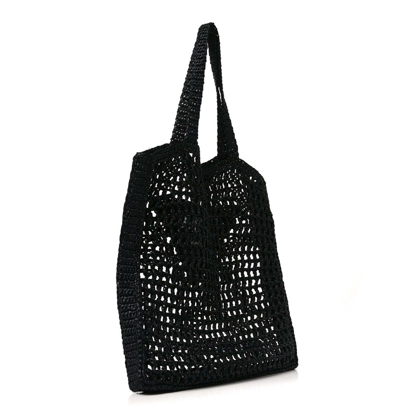 Yarn Raffia Effect Crochet Logo Embroidered Tote Bag Black