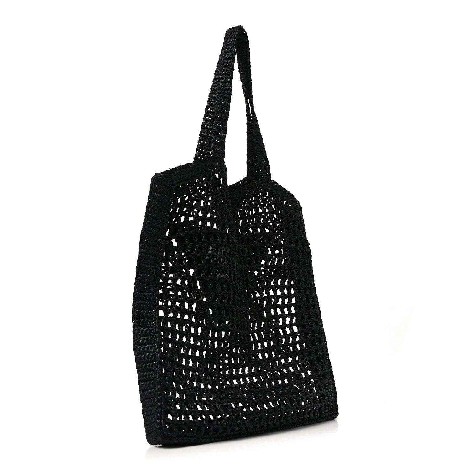 Prada Yarn Raffia Effect Crochet Logo Embroidered Tote Bag Black 2 of 9