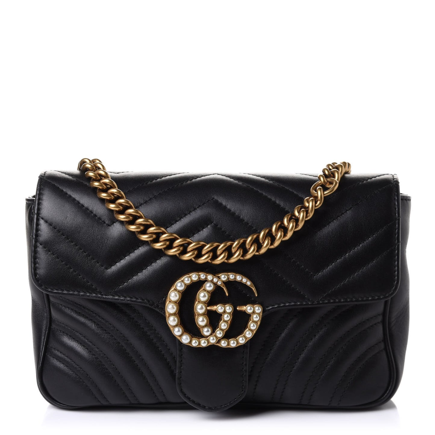 Calfskin Matelasse Pearly GG Marmont Chain Belt Bag Black