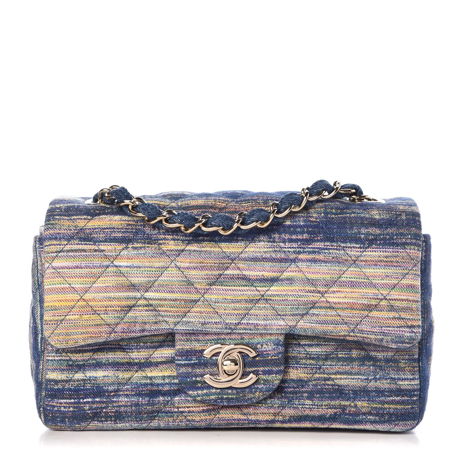 Chanel Striated Quilted Classics in Fabrics Mini Rectangular Flap Blue 1 of 10