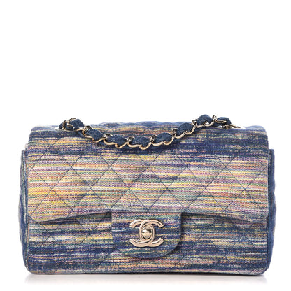 Chanel Striated Quilted Classics in Fabrics Mini Rectangular Flap Blue 1 of 10