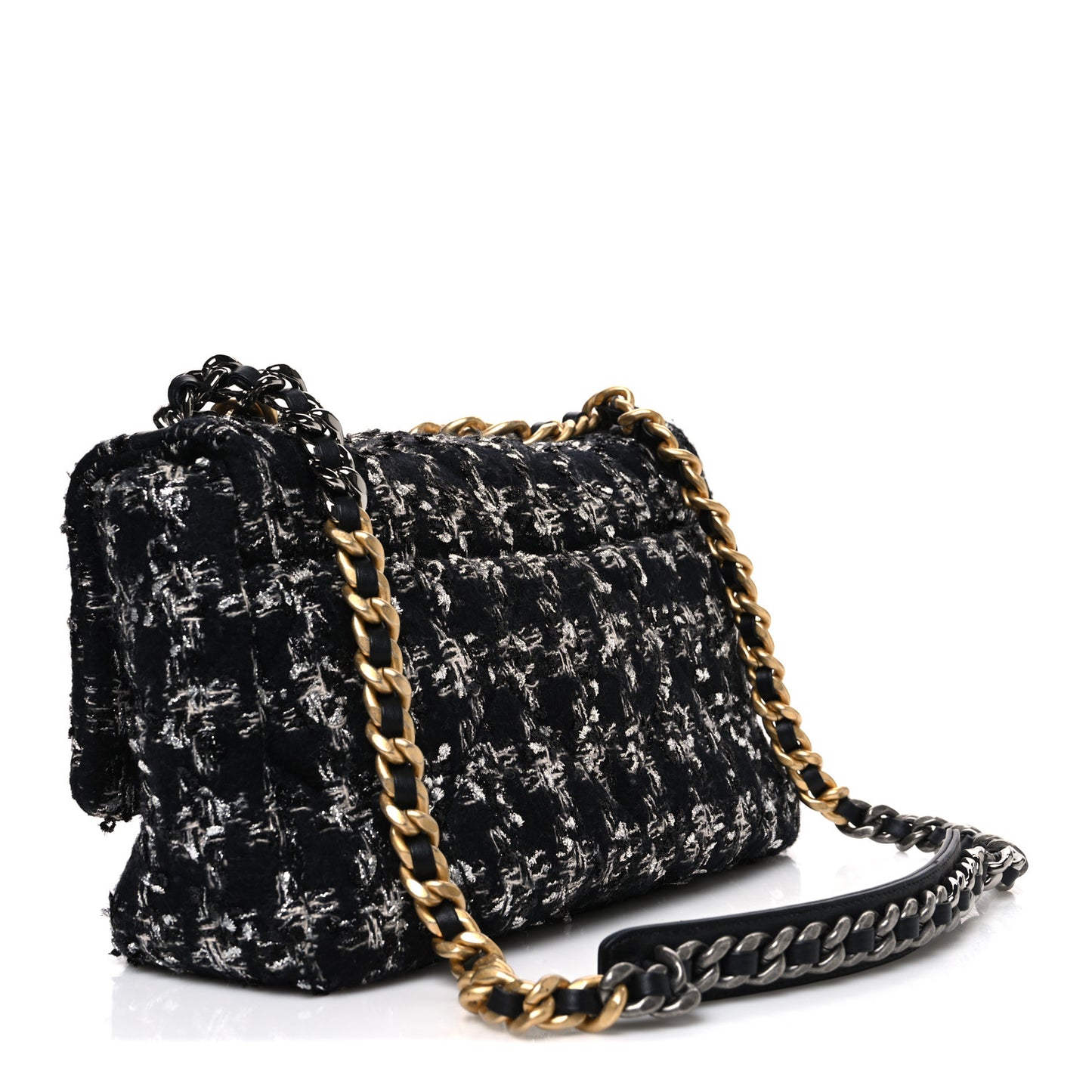 Tweed Quilted Large Chanel 19 Flap Black Silver Ecru