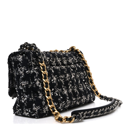 Chanel Tweed Quilted Large Chanel 19 Flap Black Silver Ecru 3 of 10