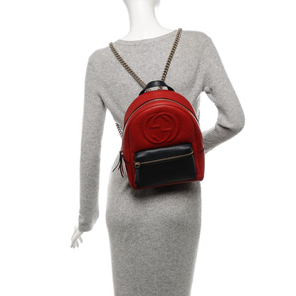 Gucci Pebbled Calfskin Bi-Color Soho Chain Backpack Red Navy 2 of 7