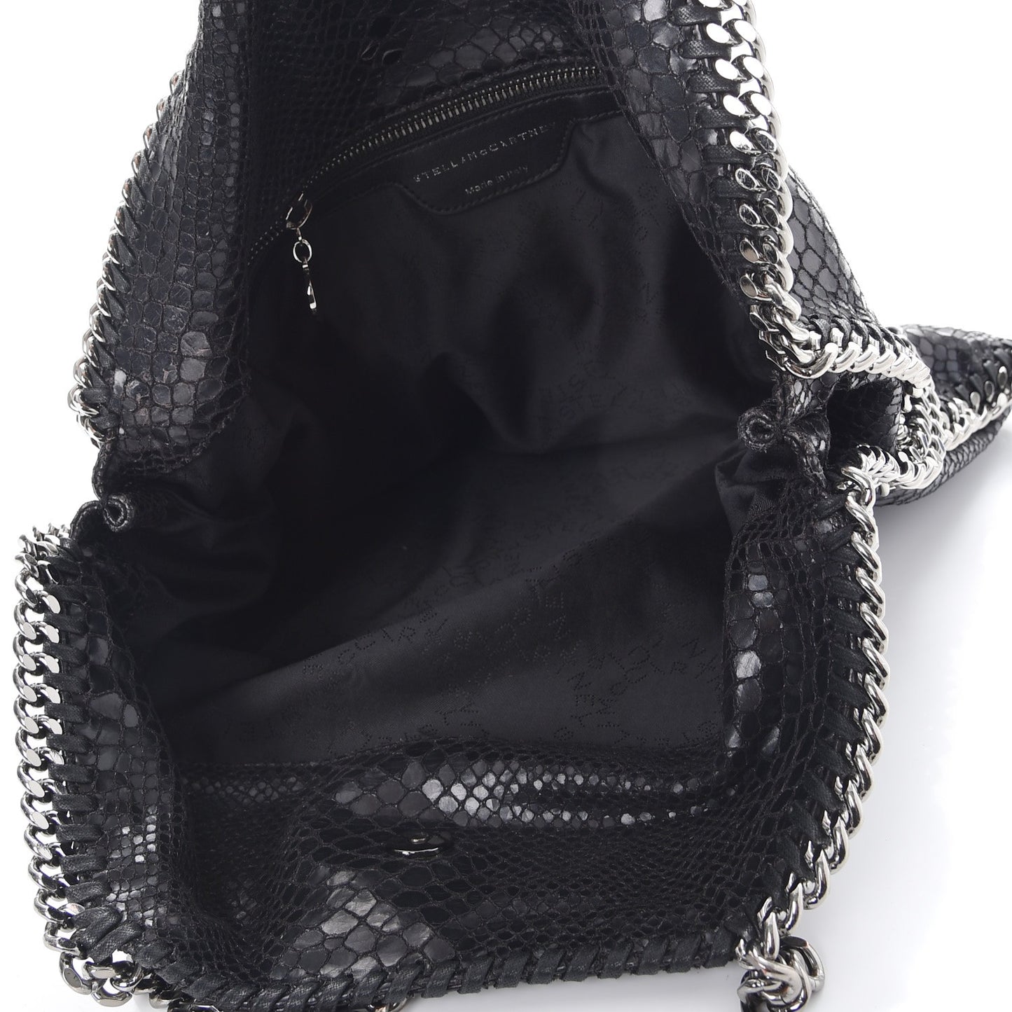 Snakeskin Effect Falabella Fold Over Tote Black
