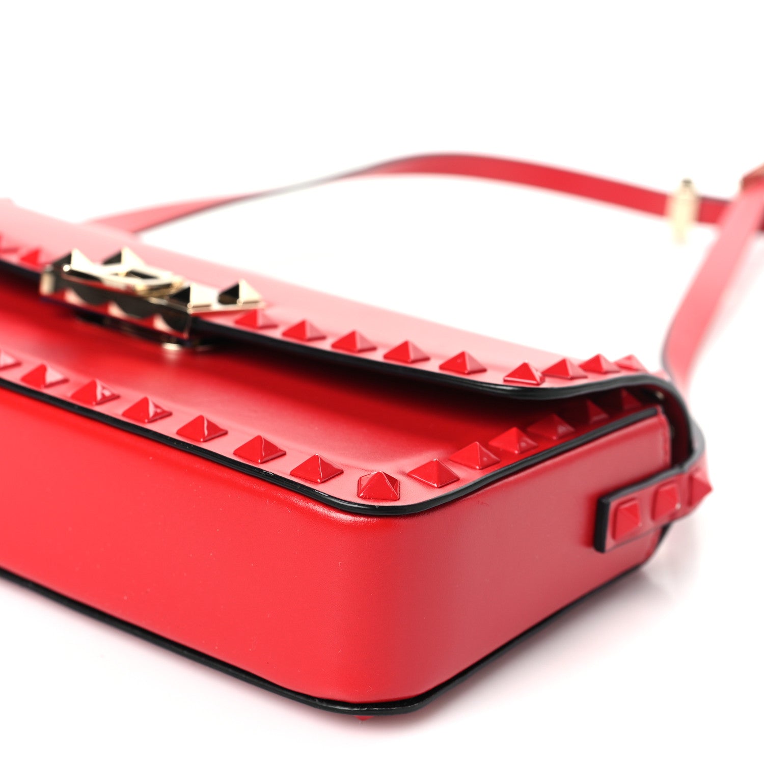 Valentino Garavani Smooth Calfskin Enamel Tonal E/W Rockstud23 Shoulder Bag Rouge Pur 9 of 9