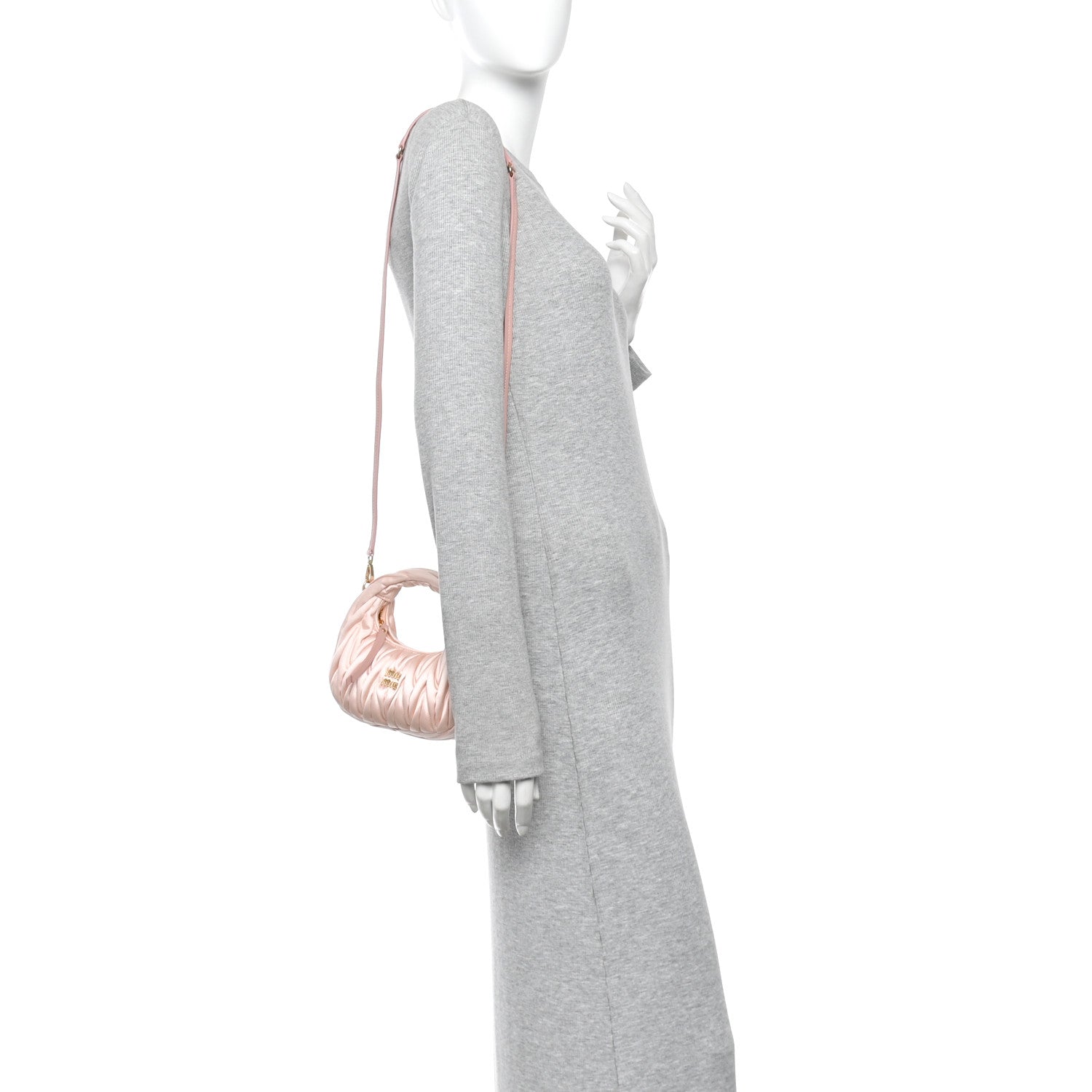 Miu Miu Satin Matelasse Mini Wander Hobo Alabaster Pink 2 of 10