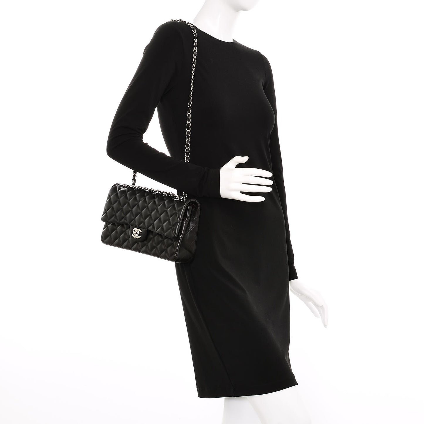 Lambskin Quilted Medium Double Flap Black