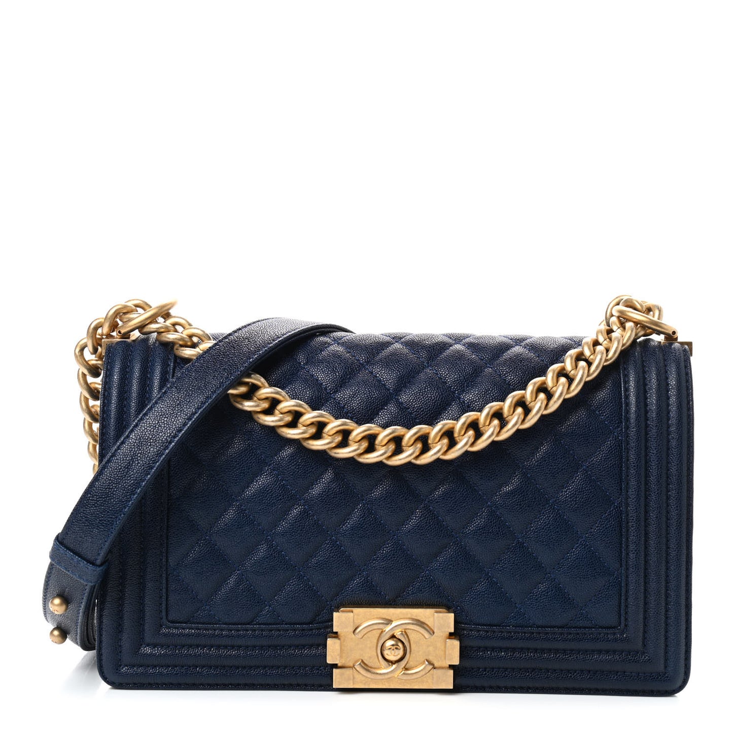 Caviar Quilted Medium Boy Flap Navy