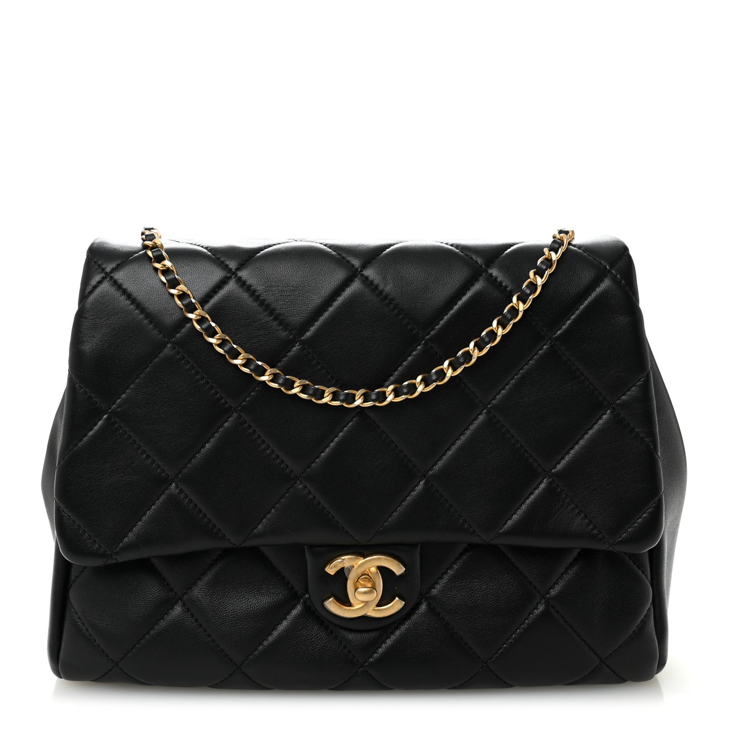 Lambskin Quilted Side Flap Black