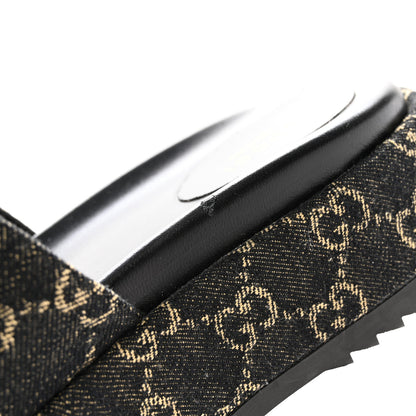 Gucci Jacquard Black Denim GG Monogram Angelina Platform 55mm Slide Sandals 38 Black Ivory 11 of 13