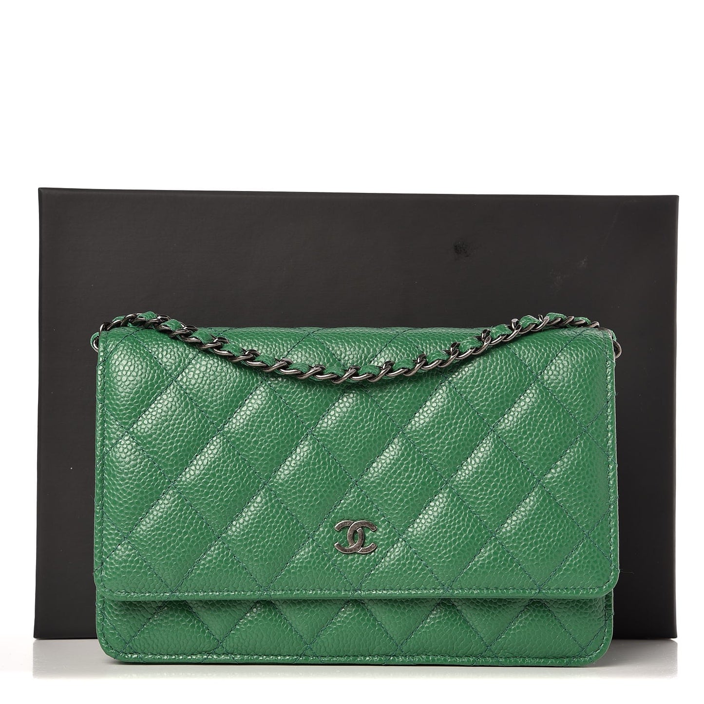 Caviar Quilted Wallet On Chain WOC Green