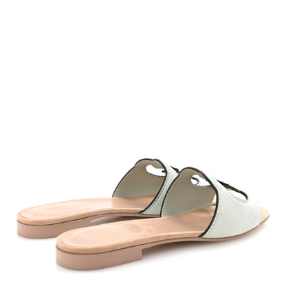 Gucci Kid Scamosciato Interlocking G Cut Out Slide Sandals 37.5 Salvy Green 5 of 9