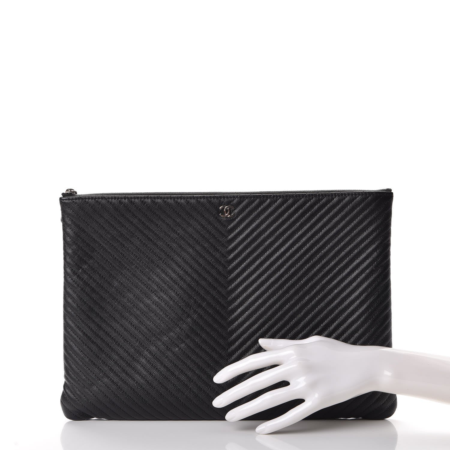 Chanel Caviar Chevron Quilted Large Cosmetic Case Black 2 of 8