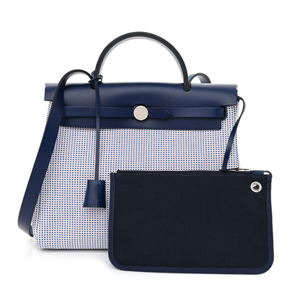 Hermes Criss Viking Vache Hunter Herbag Zip Retourne 31 PM Ecru Mauve Bleu 1 of 13