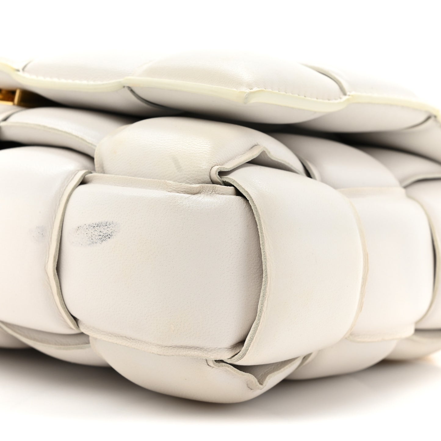 Lambskin Maxi Intreccio Padded Chain Cassette Crossbody Bag White