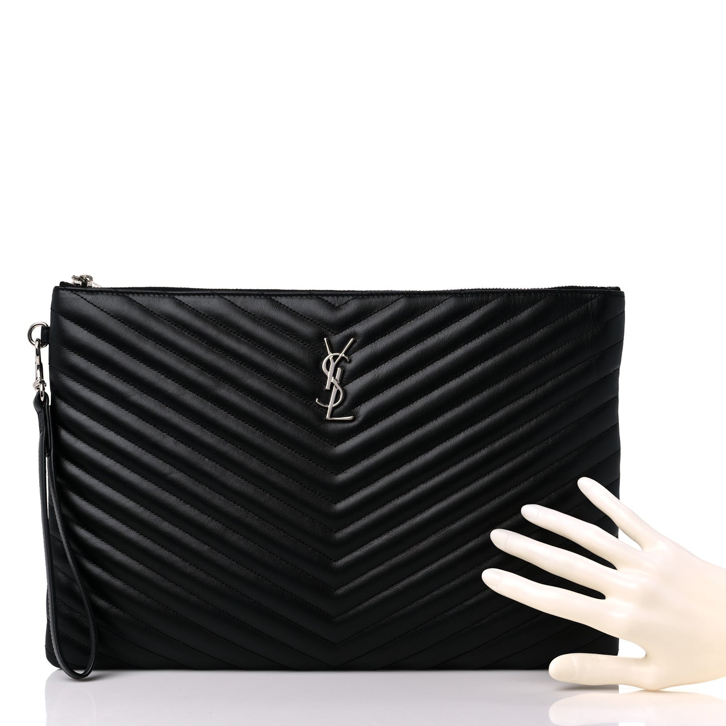 Calfskin Matelasse Chevron Monogram Document Holder Black