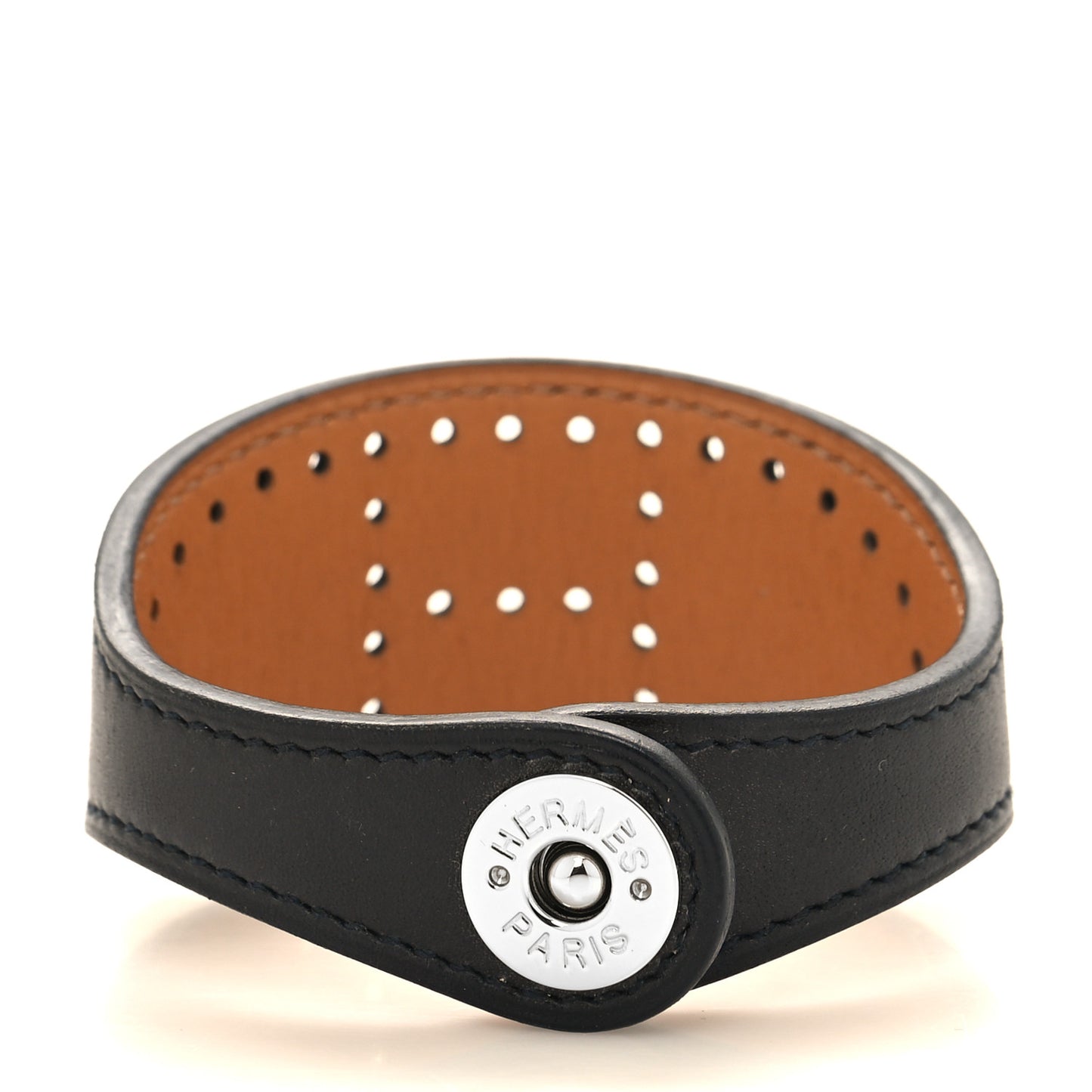 Calfskin Reversible Perforated H Bracelet Black