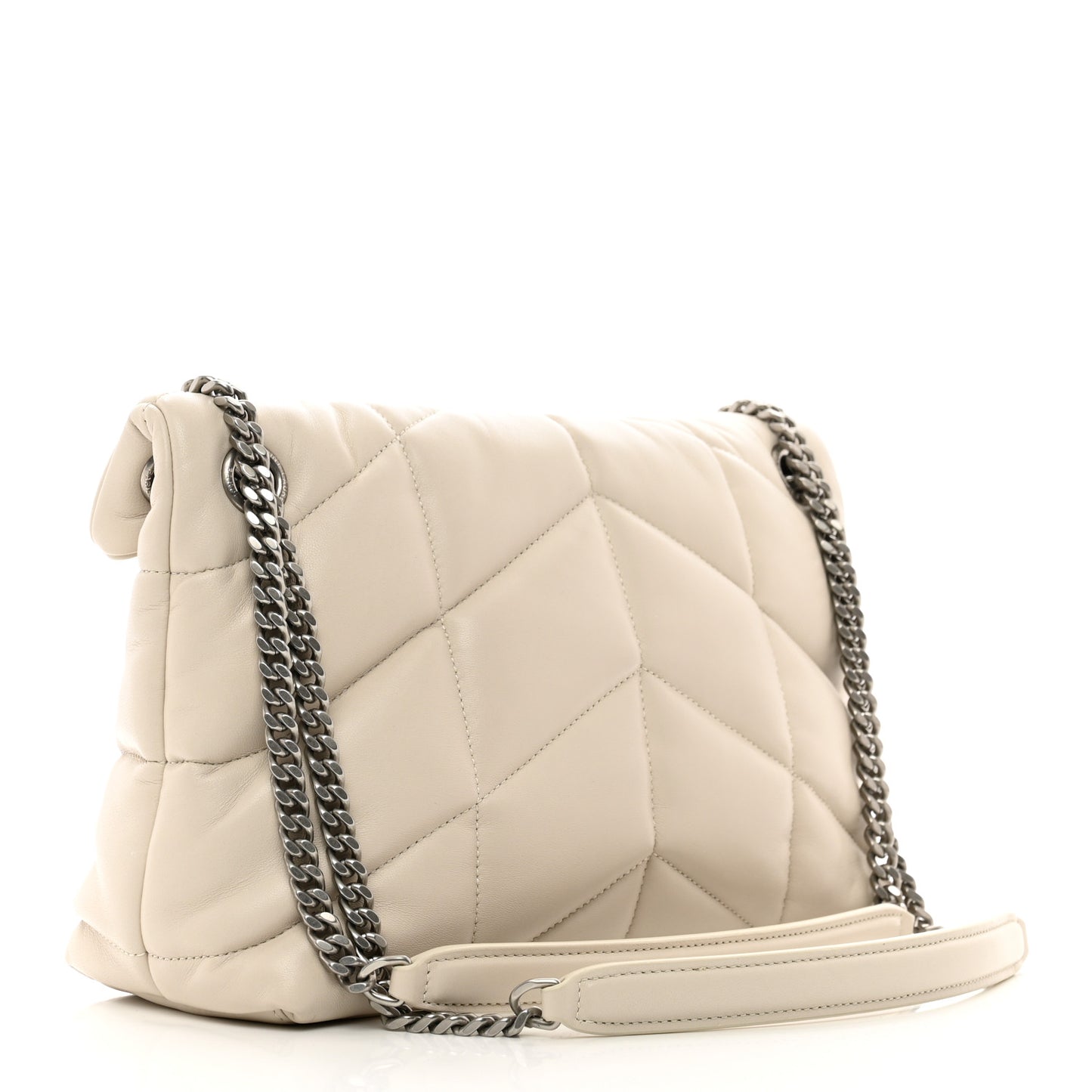 Lambskin Quilted Small Loulou Puffer Monogram Chain Satchel Crema Soft