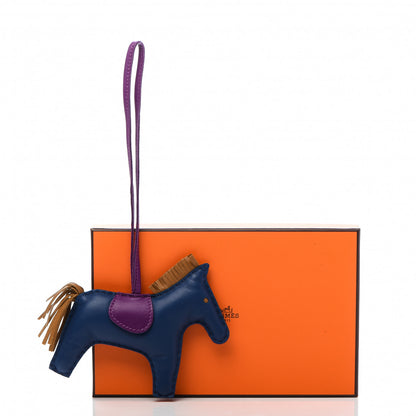 Hermes Milo Lambskin Grigri Rodeo Horse Bag Charm GM Bleu de Malte Kraft Violet 5 of 5