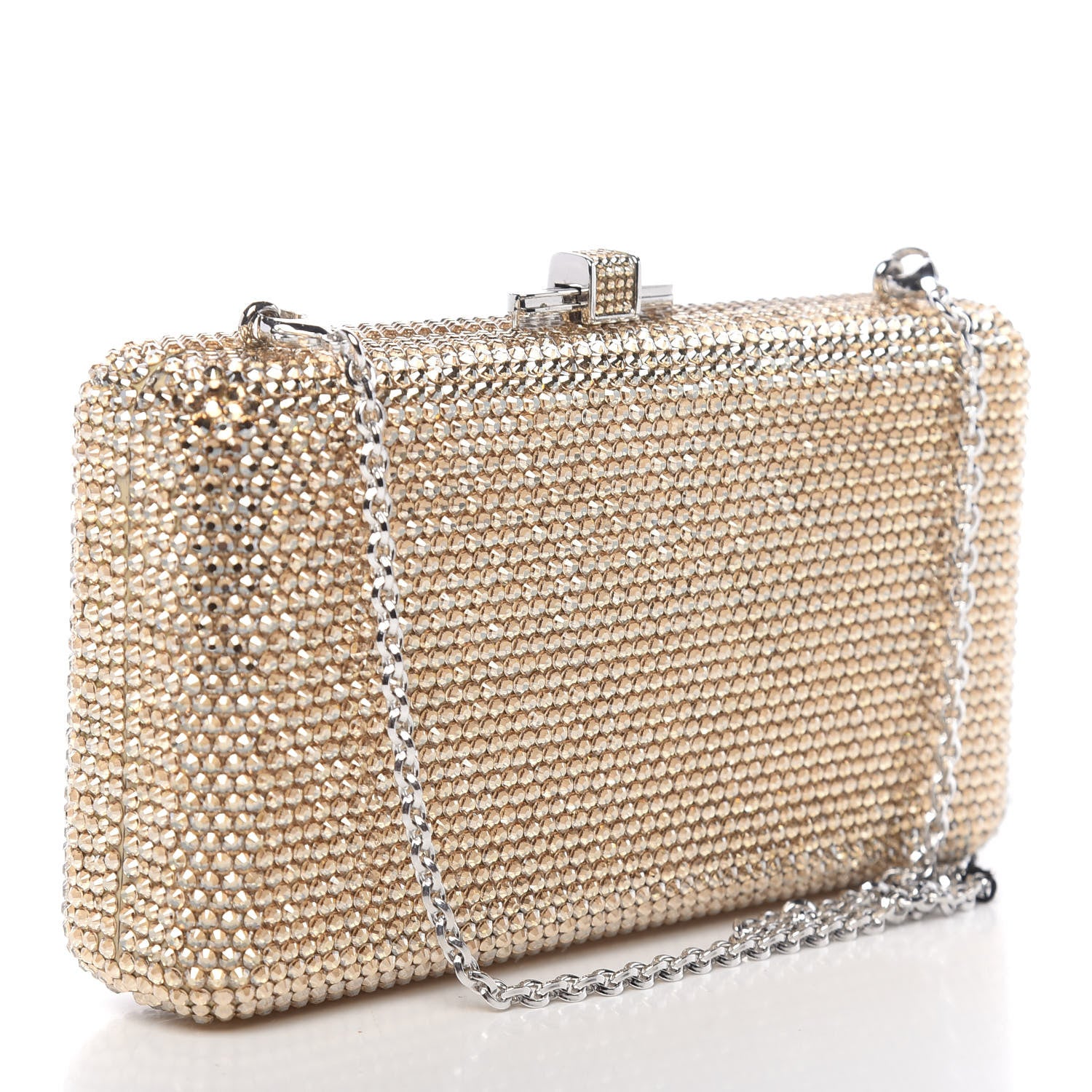 Judith Leiber Swarovski Crystal Minaudiere Clutch Silver Gold 3 of 14