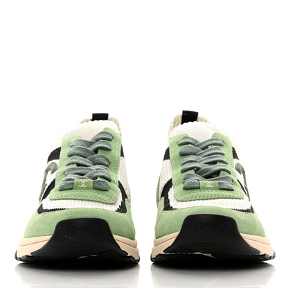 Chanel Knit Suede Fabric Womens CC Sneakers Green Dark 38.5 Green Dark Green White Black 2 of 7