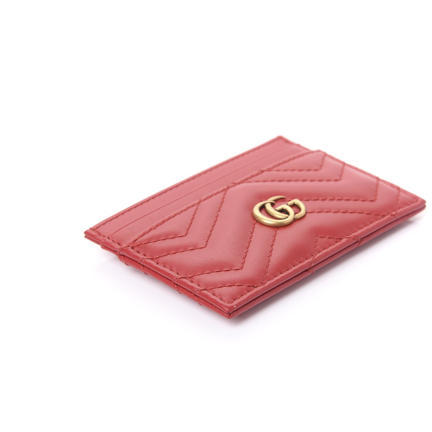 Gucci Calfskin Matelasse GG Marmont Card Holder Hibiscus Red 5 of 9