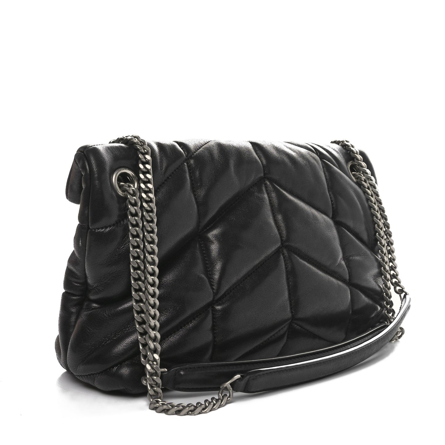 Lambskin Quilted Small Loulou Puffer Monogram Chain Satchel Black