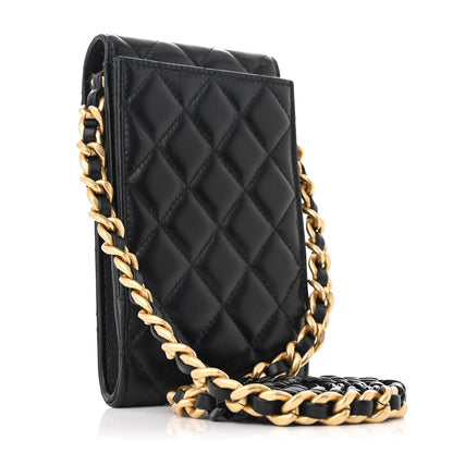 Chanel Lambskin Quilted Lacquered Chain Phone Holder With Chain Black 3 of 12