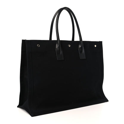 Saint Laurent Linen Calfskin Rive Gauche Tote Black 3 of 8