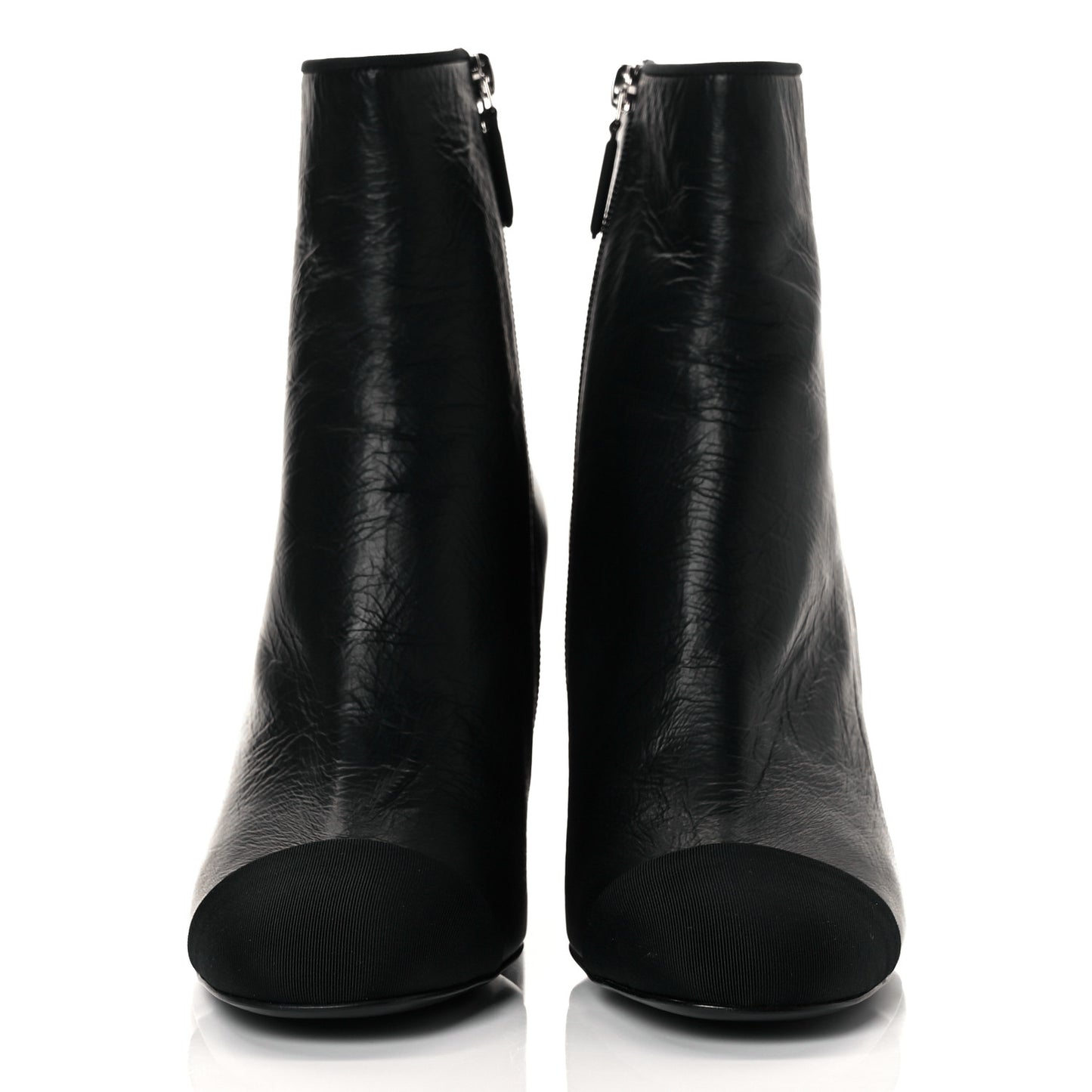 Crumpled Calfskin Cap Toe Chain Short Boots 39 Black