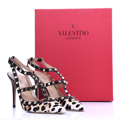 Valentino Garavani Calf Hair Leopard Print Rockstud Ankle Strap 100mm Pumps 37 Testa di Moro 10 of 10