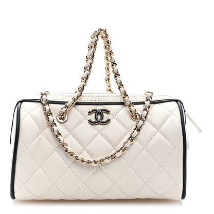 Chanel Lambskin Quilted Resin CC Mini Bowling Clutch With Chain White Black 1 of 10
