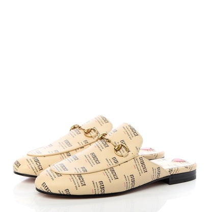 Gucci Calfskin Stamp Print Womens Princetown Slippers 37 Soy Black 3 of 11