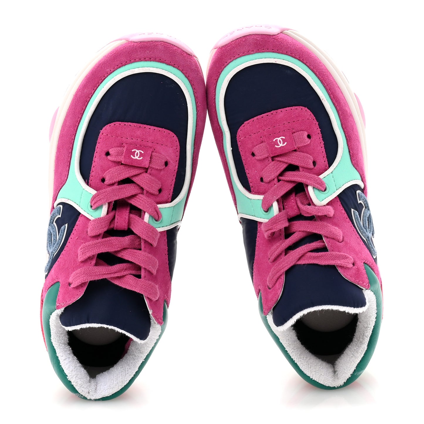 Nylon Calfskin Suede CC Sneakers 35 Pink Green
