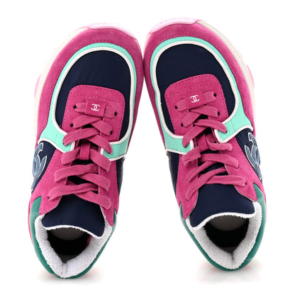 Chanel Nylon Calfskin Suede CC Sneakers 35 Pink Green 2 of 9