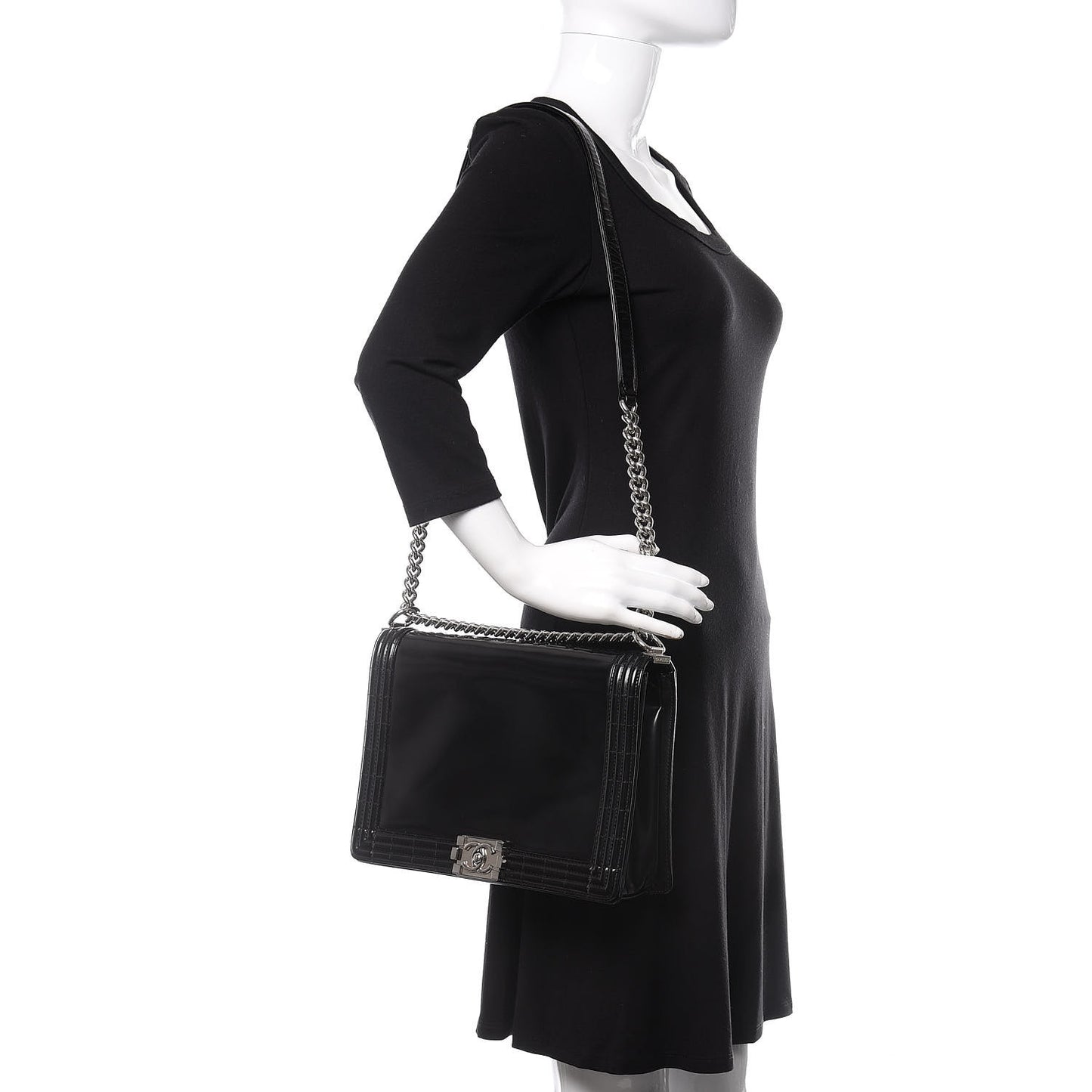 Glazed Calfskin Large Boy Flap Black