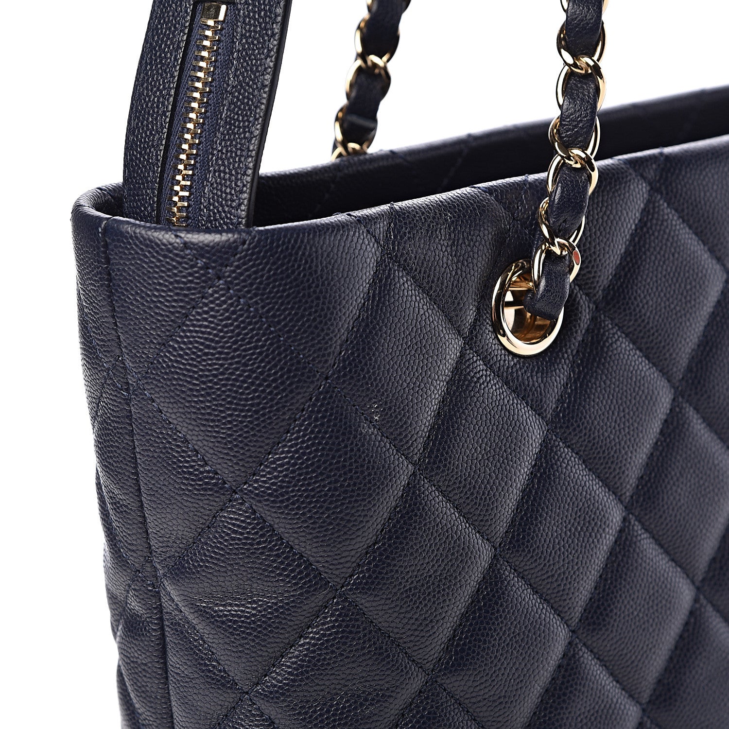 Chanel Caviar Quilted Small Zipped Shopping Tote Navy Blue 13 of 16