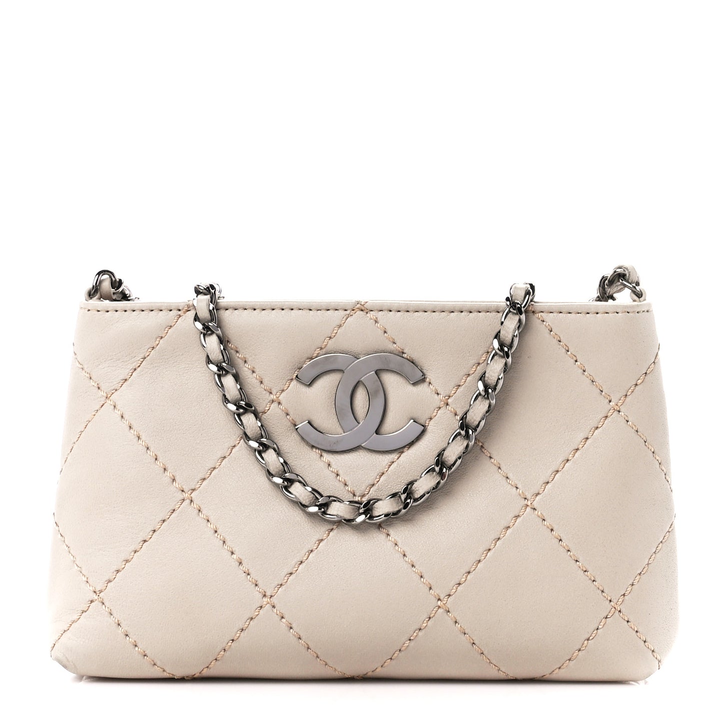 Lambskin Surpique Stitch Pochette Beige