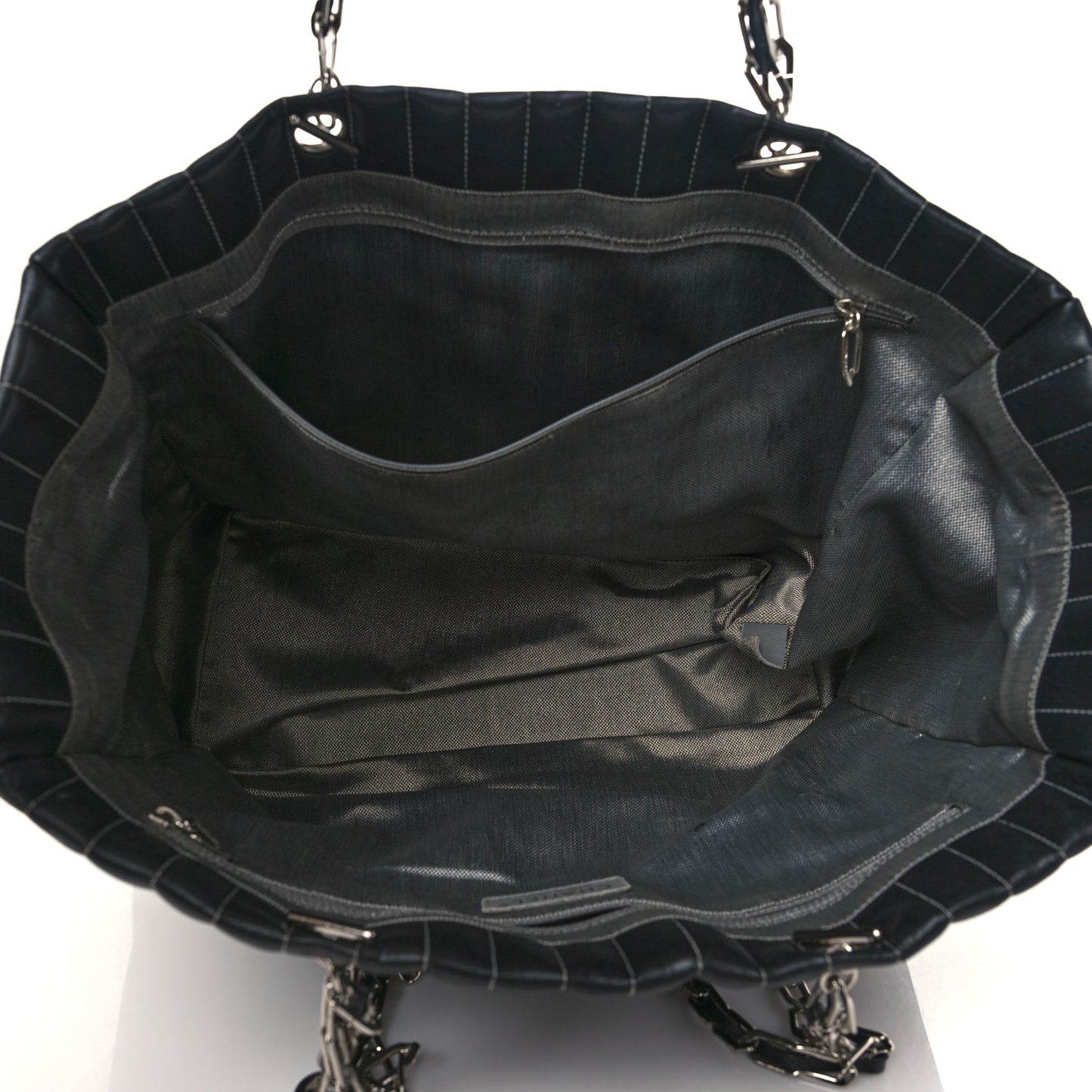 Lambskin Vertical Quilted Large Mademoiselle Tote Black
