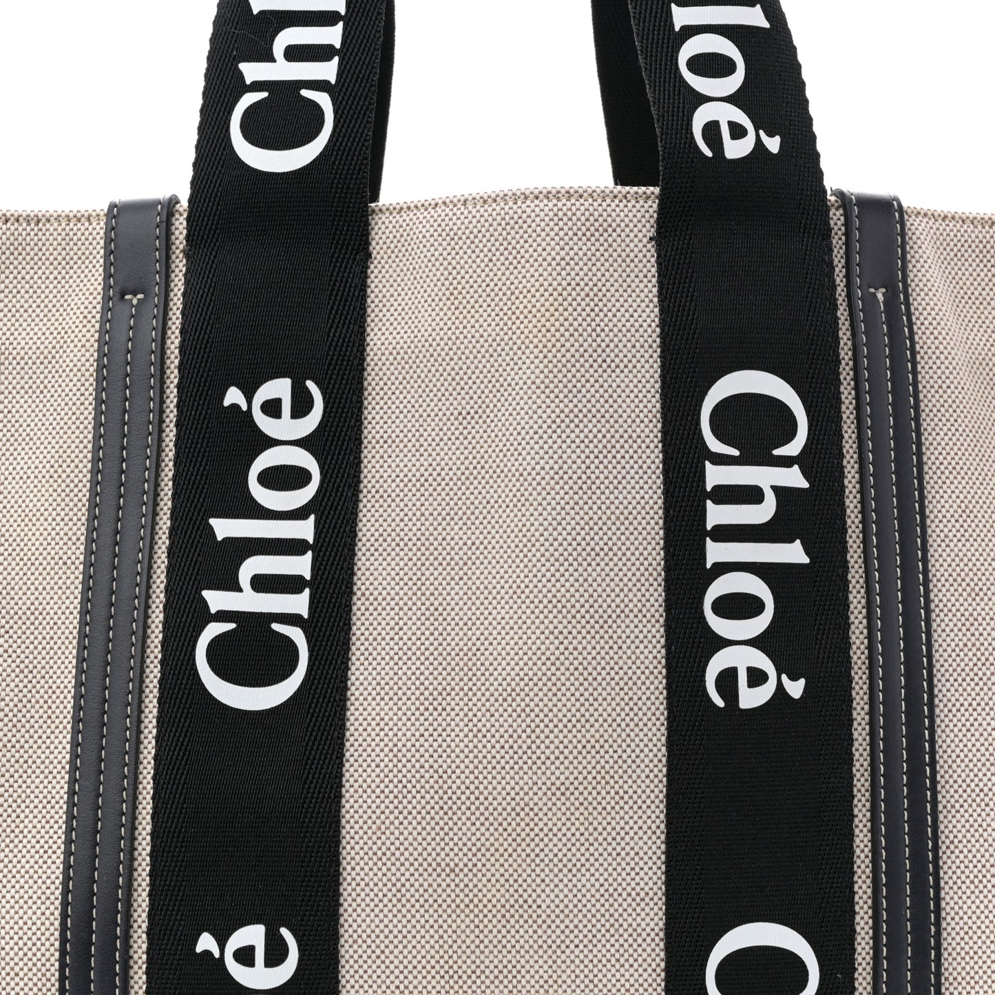 Linen Calfskin Large Woody Ribbon Tote Black Blue
