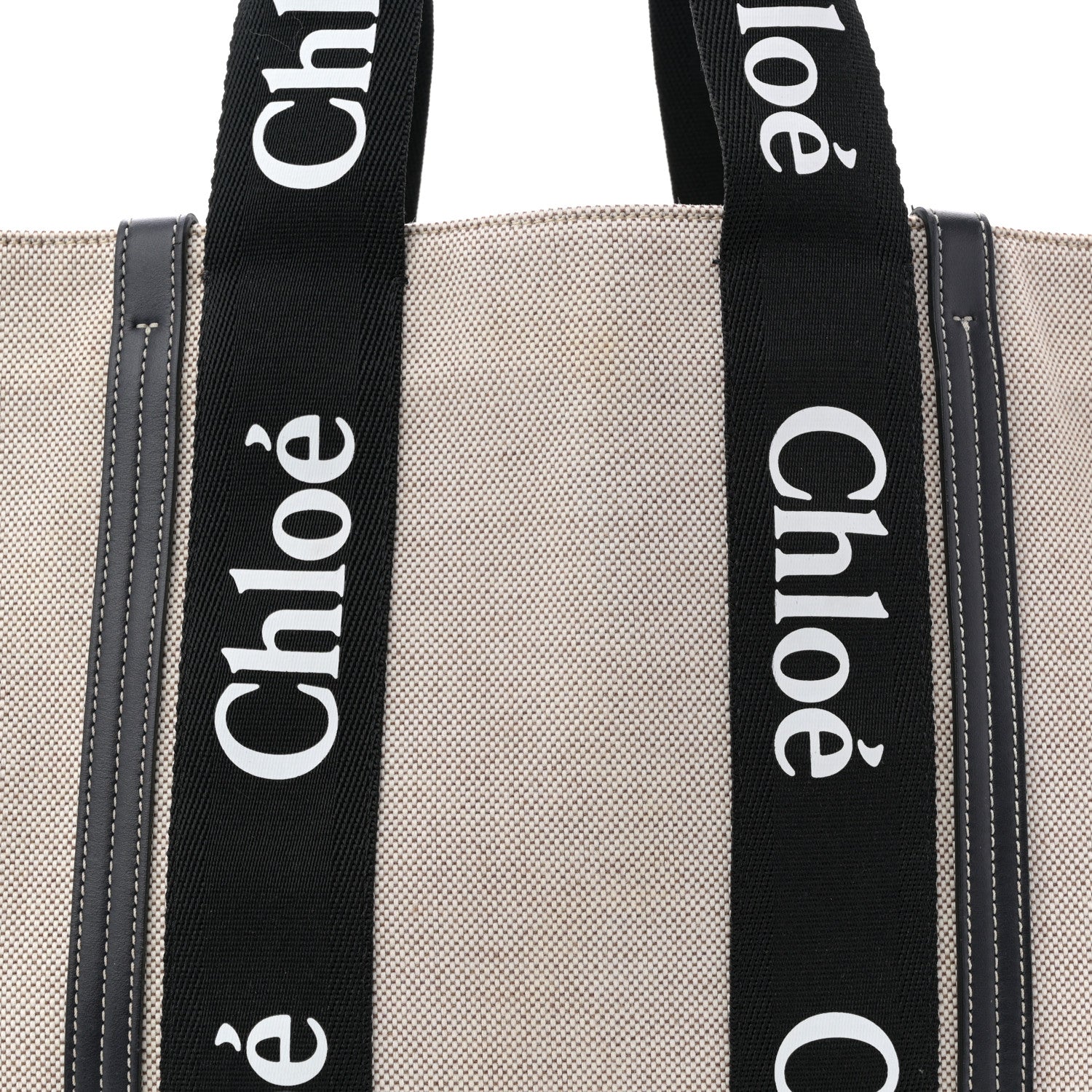 Chloe Linen Calfskin Large Woody Ribbon Tote Black Blue 14 of 25