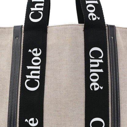 Chloe Linen Calfskin Large Woody Ribbon Tote Black Blue 14 of 25