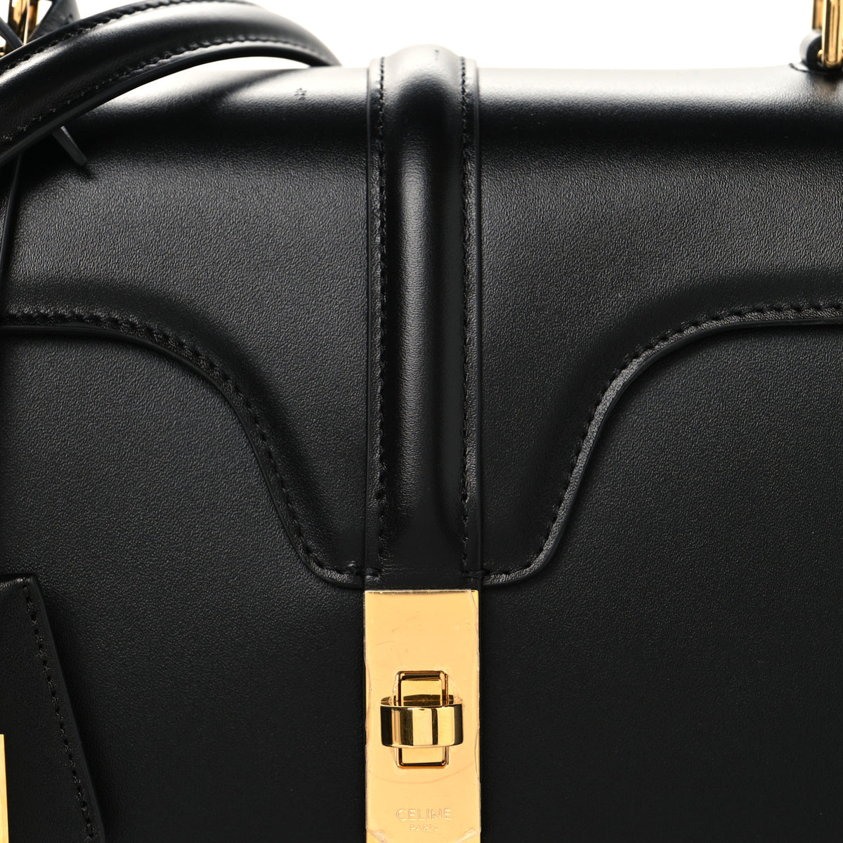 Satinated Calfskin Small 16 Top Handle Bag Black