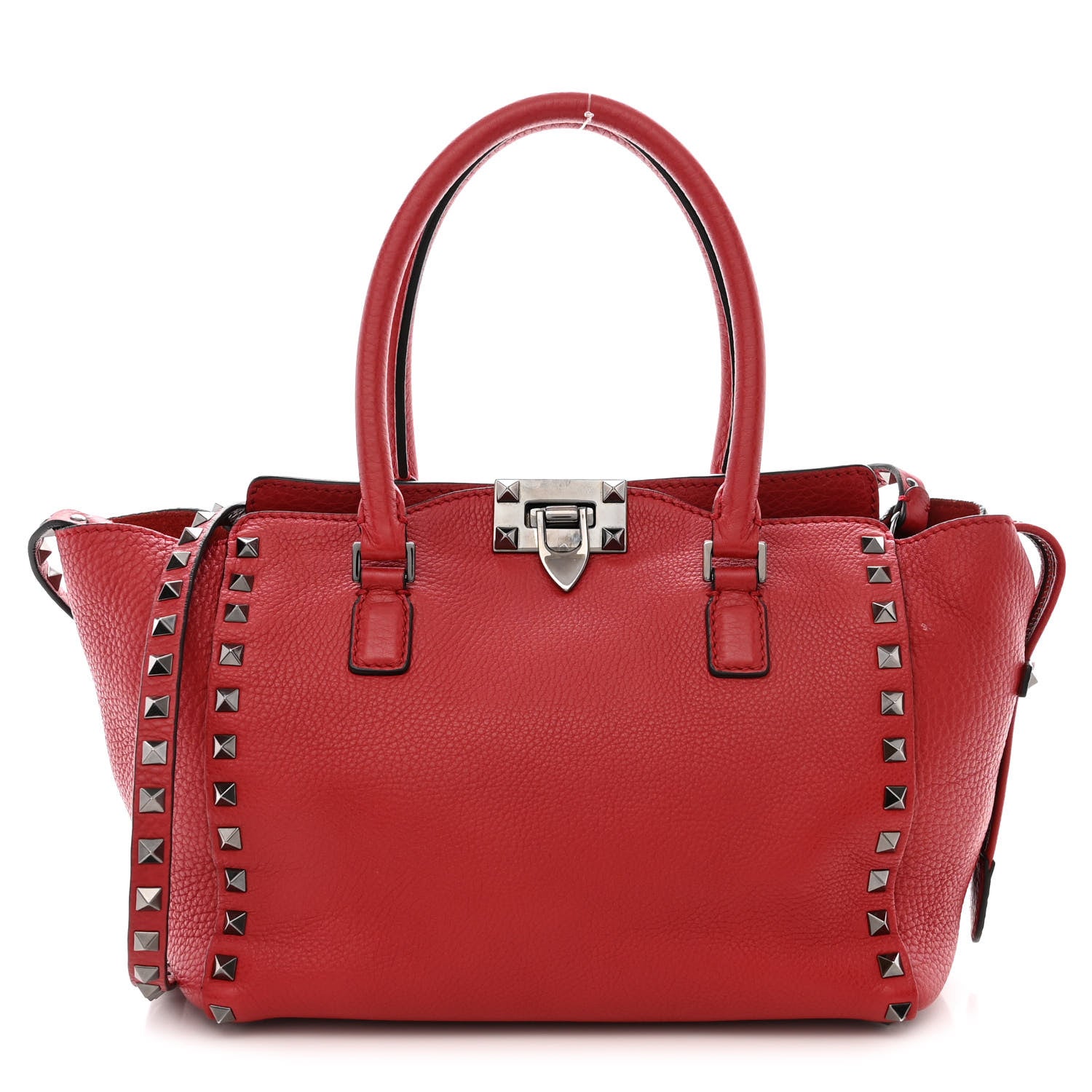Valentino Garavani Pebbled Calfskin Small Rockstud Double Handle Tote Red 1 of 13