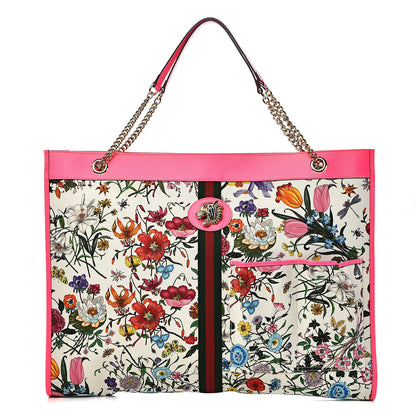 Gucci Canvas Flora Maxi Rajah Chain Tote Fluorescent Fuchsia 3 of 11