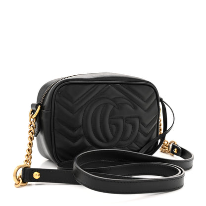 Gucci Calfskin Matelasse Mini GG Marmont Chain Shoulder Bag Black 3 of 11