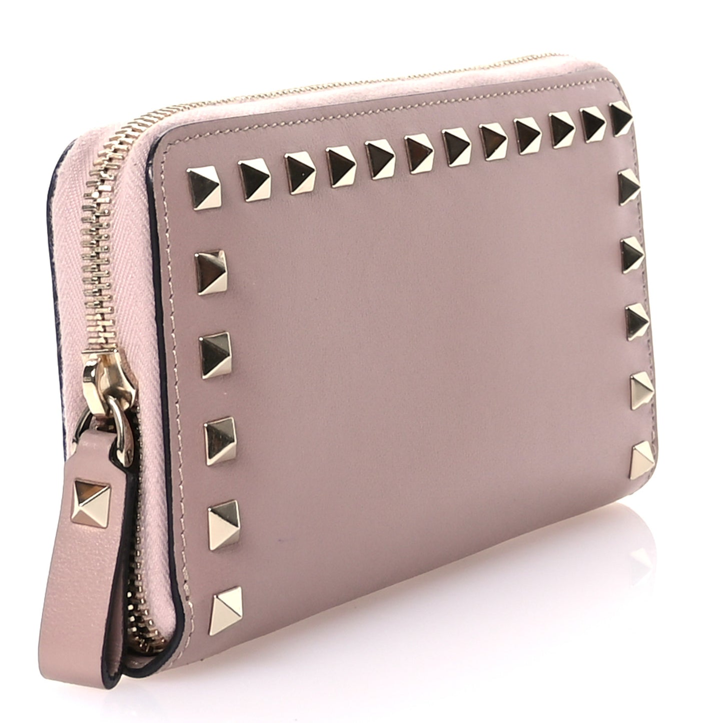 Calfskin Rockstud Zip Around Wallet Poudre